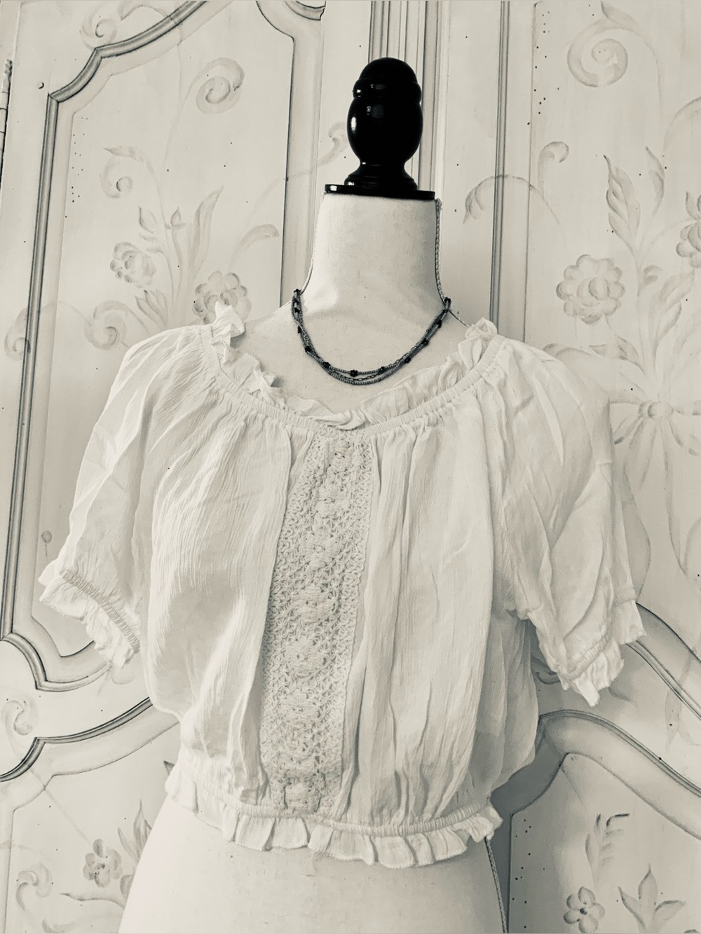 Kiwi & Punch Boho Cream Peasant Blouse with Lace Panel